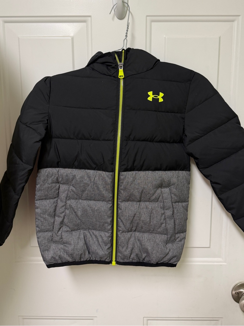 Under Armour Black & Gray Puffer Jacket with Neon Yellow Accents